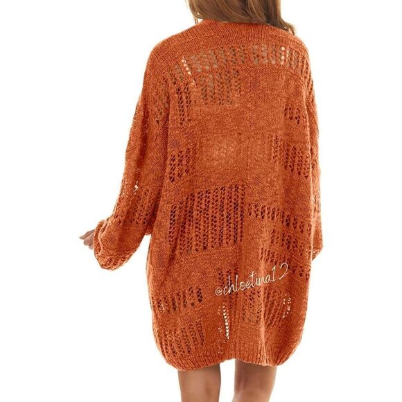 New Long Sleeves Oversized Hollow Out Cardigan Sweater - Picture 4 of 11